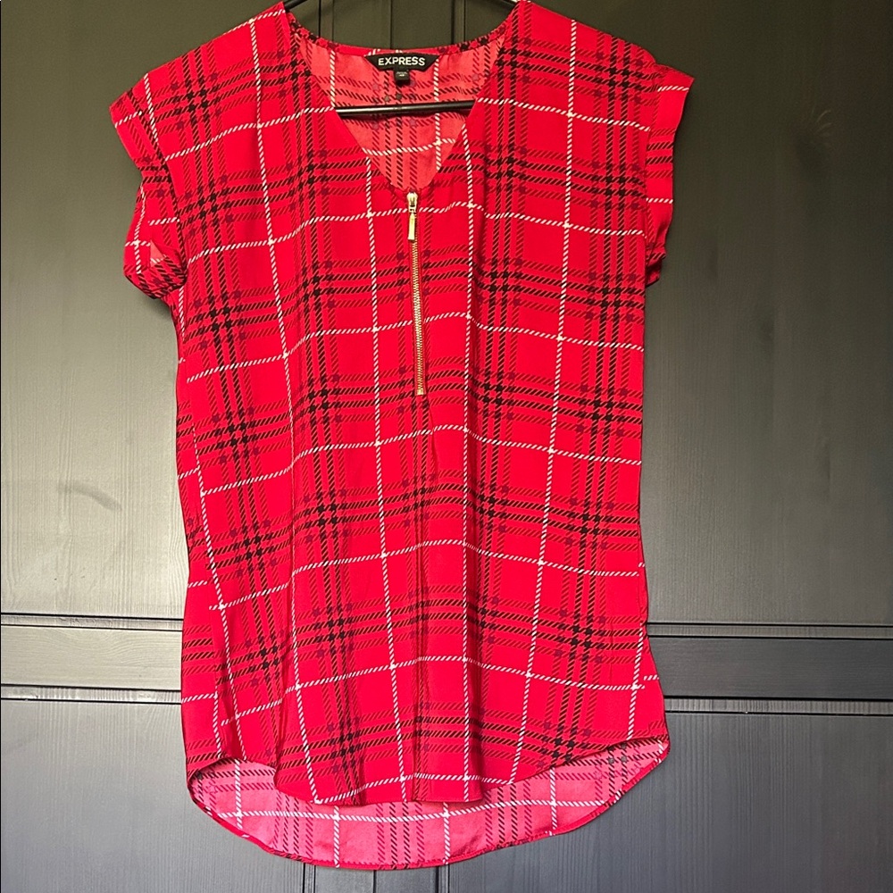 Express Vibrant Red Checkered Blouse